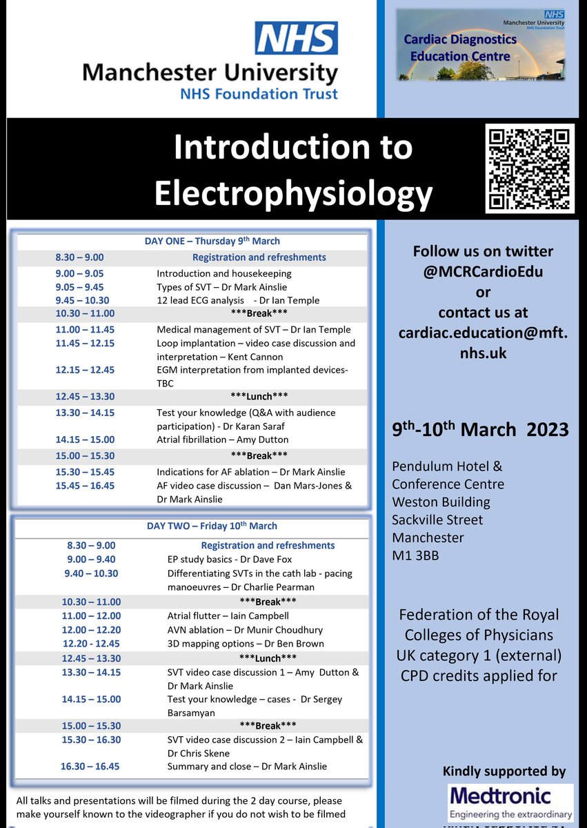 MCRCardioEdu's tweet photo. Book your study leave now for our Basic Cardiac Electrophysiology course (9th & 10th March)- our newly released jam packed agenda includes talks from Electrophysiology consultants, fellows and senior physiologists https://t.co/SCSpXDkByZ #Cardiac #heart #ablateandeducate #epeeps https://t.co/OokQ2DgllR