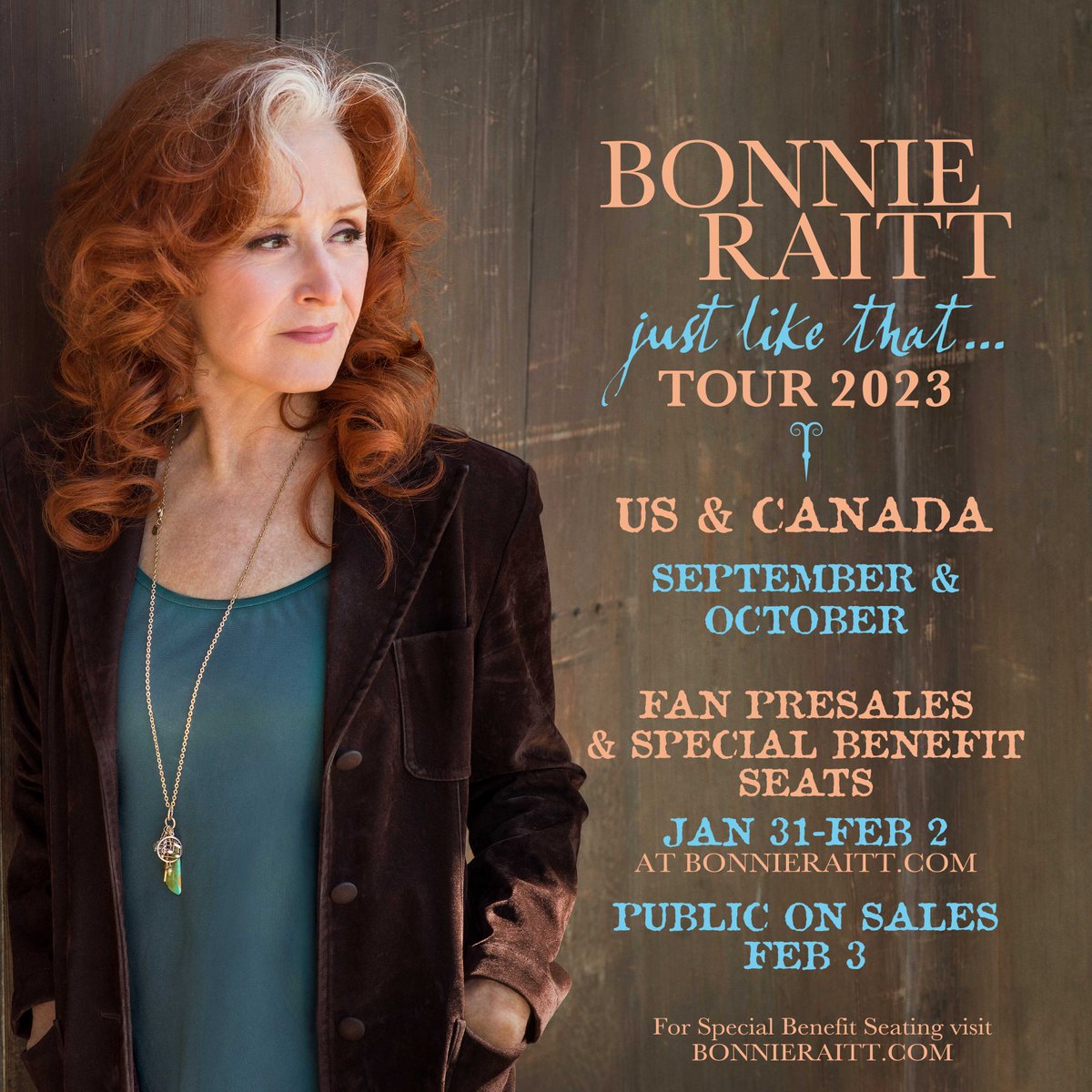 Bonnie Raitt (@thebonnieraitt) on Twitter photo Bonnie and her band will return to Canada with her first headlining tour of the country since 2017. Joined by Special Guest <a href="/RoyalWood/">Royal Wood</a> on nine dates, the Just Like That…Tour 2023 will make 11 stops in Canada including Vancouver, Winnipeg and Toronto!
(1/3) Bonnie and her band will return to Canada with her first headlining tour of the country since 2017. Joined by Special Guest <a href="/RoyalWood/">Royal Wood</a> on nine dates, the Just Like That…Tour 2023 will make 11 stops in Canada including Vancouver, Winnipeg and Toronto!
(1/3)