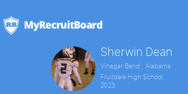 MyRecruitBoard's tweet photo. 2023 Sherwin Dean 
@Sherwindean2
Vinegar bend , AL
Fruitdale high school
@NorfolkStateFB
5'11", 162, 4.53
 SS  
 https://t.co/wSt56fK0ZT https://t.co/Qb2Vpxg5OB