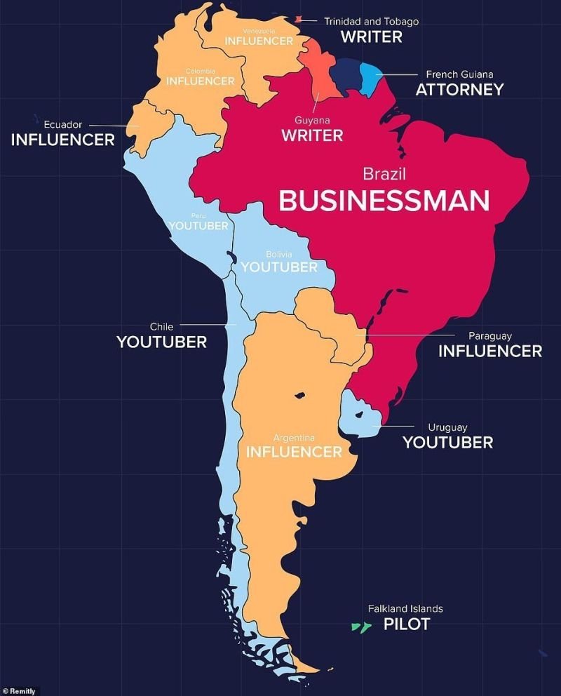 Uschilevy's tweet photo. Las aspiraciones profesionales de cada país 
(lo más quieren ser)

Dejo la infografía de @remitly y no opino... https://t.co/b0HQKucwDJ