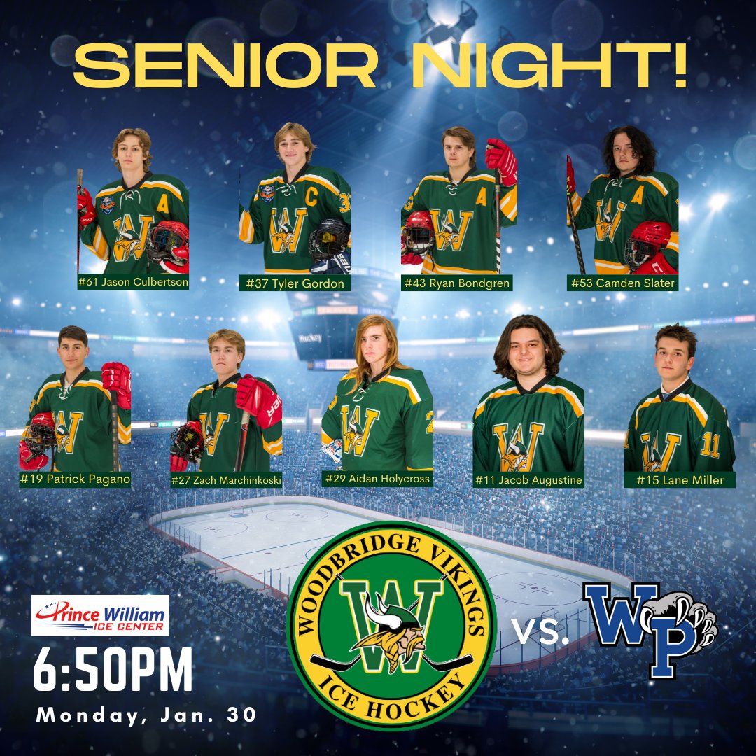 Show out tonight in support of our seniors!  @WoodbridgeHS <a href="/AthleticsWshs/">Viking Athletics</a> <a href="/PWICE/">PW Ice Center</a> <a href="/HockeyCSHL/">CSHL Hockey</a>