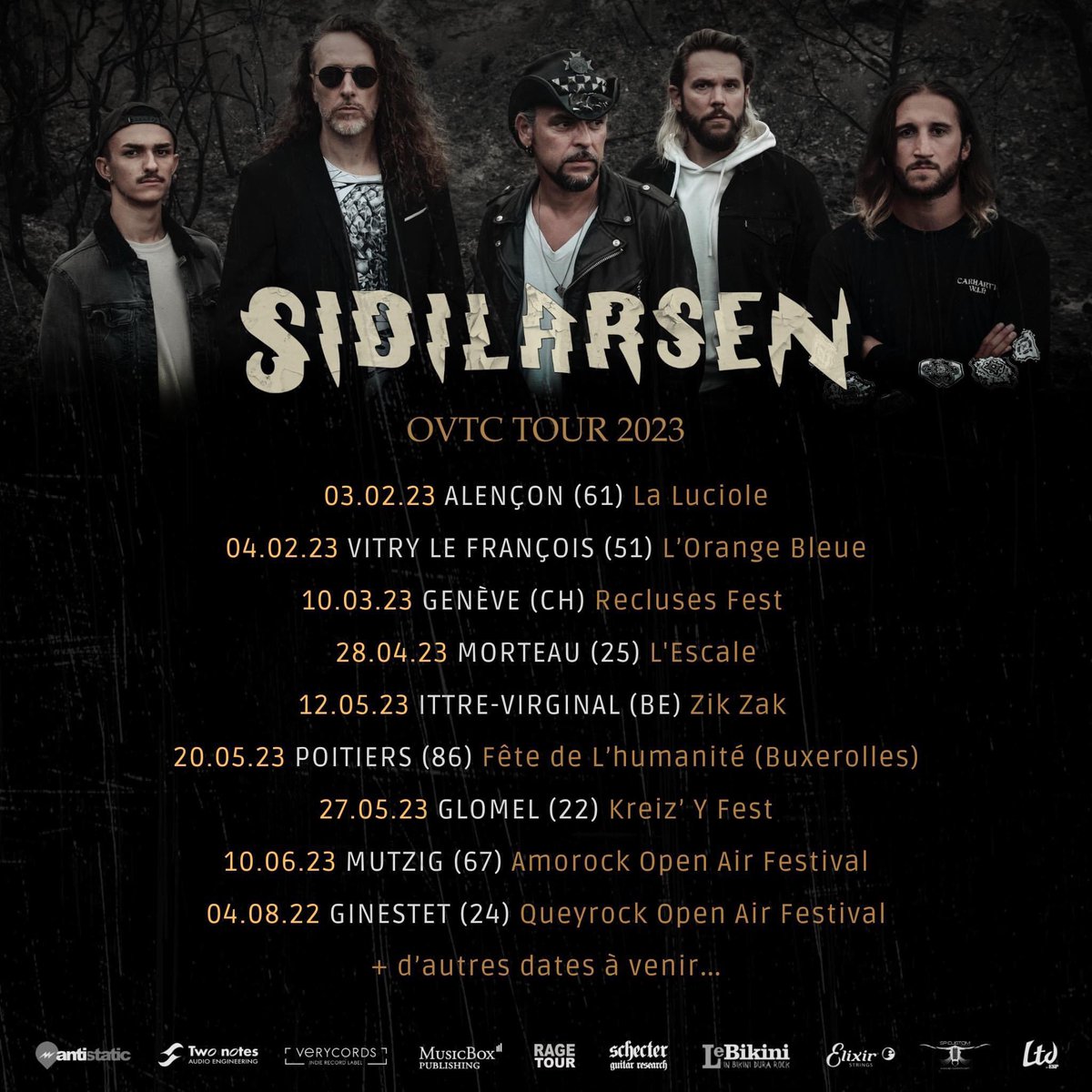 Sidilarsen's tweet photo. #OVTC TOUR 2023 !
On est chauds ! 🔥🔥❤️❤️
D’autres dates seront ajoutées 🙂
Ah oui, à vous de trouver la petite coquille glissée sur le visuel ! 😁😁
#sidilarsen #tournee2023 #frenchmetal https://t.co/6HiU2QuO9q