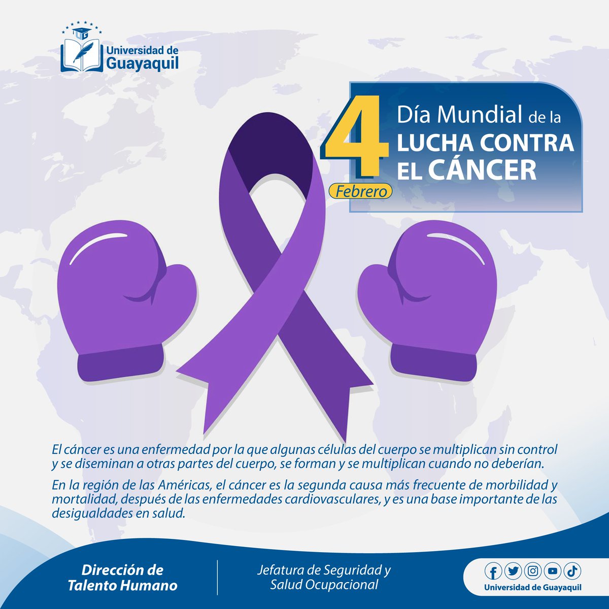 UdeGuayaquil's tweet photo. Día mundial de la lucha contra el cáncer

Conoce cuales son los cánceres más comunes que existen y ten en cuenta los siguientes hábitos para prevenirlo. https://t.co/svR4Ln25l2