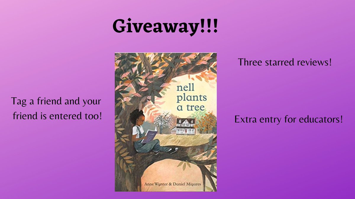 Giveaway time! Win a copy of the gorgeous NELL PLANTS A TREE by Anne Wynter and @danielmiyares. Follow/RT by 2/1 to enter, US only. Let us know if you're an educator for an extra entry. Tag a friend and they are entered too. "A future classic" according to Kirkus reviews!