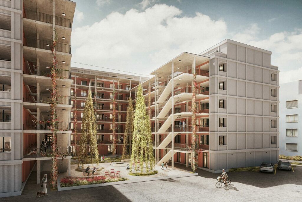 FuckCarsReddit's tweet photo. This is a great example of a newly built apartment building with a pro-social design. I'm pretty sure this one would even be legal to build in North America! https://t.co/JpvOCK9maJ