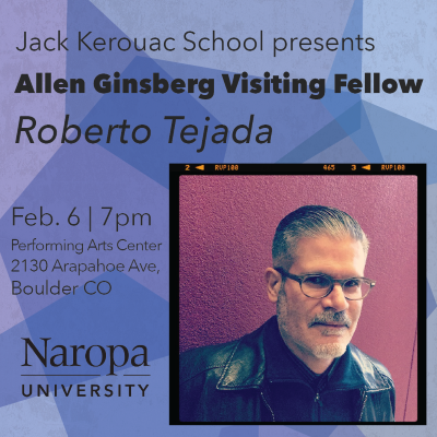 jeffpethybridge's tweet photo. Roberto Tejada reading &amp; lecture at Naropa Monday Feb 6 :: 7:00–9:00 :: Performing Arts Center 2130 Arapahoe Avenue // always a gift to have @fullforeground at Naropa, brilliant compañero–––!! https://t.co/DfdVyijqXR