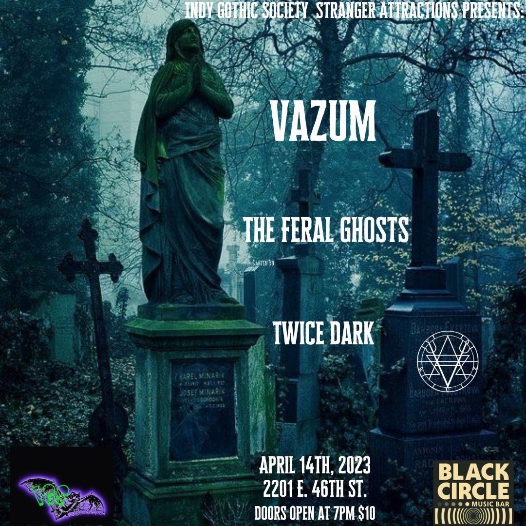 Join us for this amazing show with @vazumrocks from Detroit #theferalghosts  of Chicago and #twicedark of Bloomington. #allages come meet the bands they don’t bite,…hard 🤷🏻‍♂️  🖤🎶🎶🎶