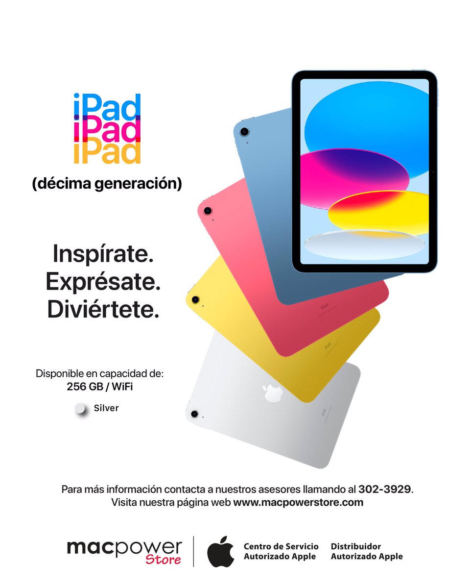 macpowerpma's tweet photo. ¡Recién llegados!
iPad décima generación de 10.9” pulgadas.
Todo pantalla. Todo Color.
Con un diseño de borde a borde que
Más poderoso, más bonito y más capaz.
Disponible en color SILVER 
Capacidad 256 GB WiFi

Contáctanos llamando al 302-3929 o escríbenos al WhatsApp 6450-6049 https://t.co/eTZ0tNH1JL