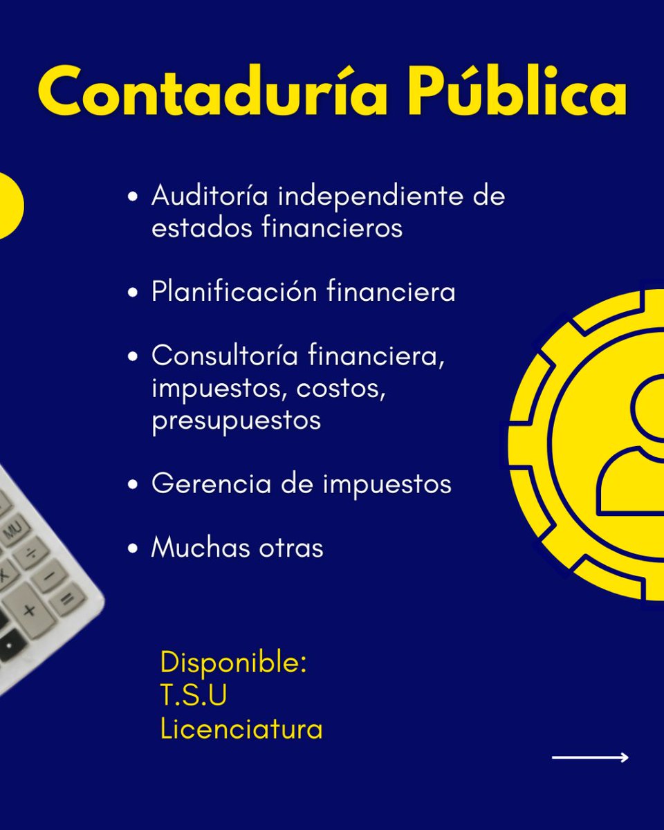 IUTECPVE's tweet photo. ¿Te interesan las ciencias económicas? 

¿Aún estás buscando una carrera universitaria para estudiar?

IUTECP tiene las mejores 3 opciones para ti:

-Administración
-Contaduría
-Relaciones Industriales

¡INSCRÍBETE AHORA!
Nos quedan pocos cupos. https://t.co/0WsEca1Fno