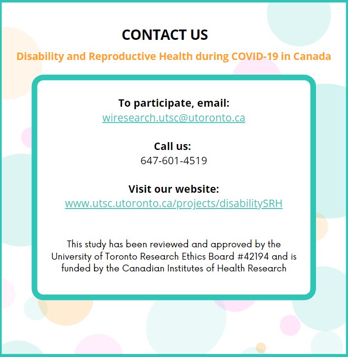 DisabilitySRH's tweet photo. LAST CALL for participants: do you identify as having a disability? Our study aims to improve sexual and reproductive health services for people with disabilities across Canada. Email wiresearch.utsc@utoronto.ca to participate in a survey and/or interview and receive a gift card https://t.co/4YlPF87XFC