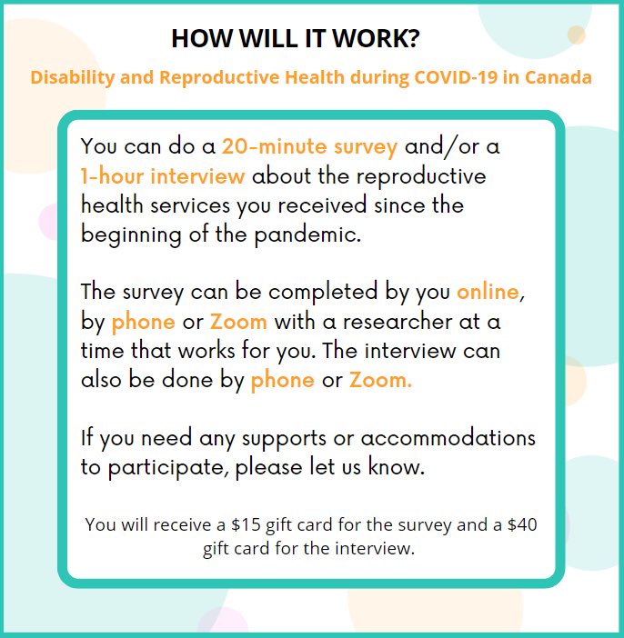 DisabilitySRH's tweet photo. LAST CALL for participants: do you identify as having a disability? Our study aims to improve sexual and reproductive health services for people with disabilities across Canada. Email wiresearch.utsc@utoronto.ca to participate in a survey and/or interview and receive a gift card https://t.co/4YlPF87XFC