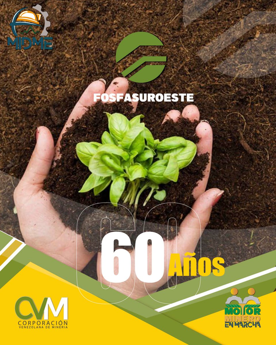 #Efeméride || 1963: Aniversario de Fosfasuroeste. Nacida como Fosforita Táchira, esta filial de @CVMVenezuela arriba a su 60 aniversario.

Vaya nuestro reconocimiento al equipo humano que labora en pro de la producción nacional.

#30Ene
#LasSancionesCastiganLaSalud