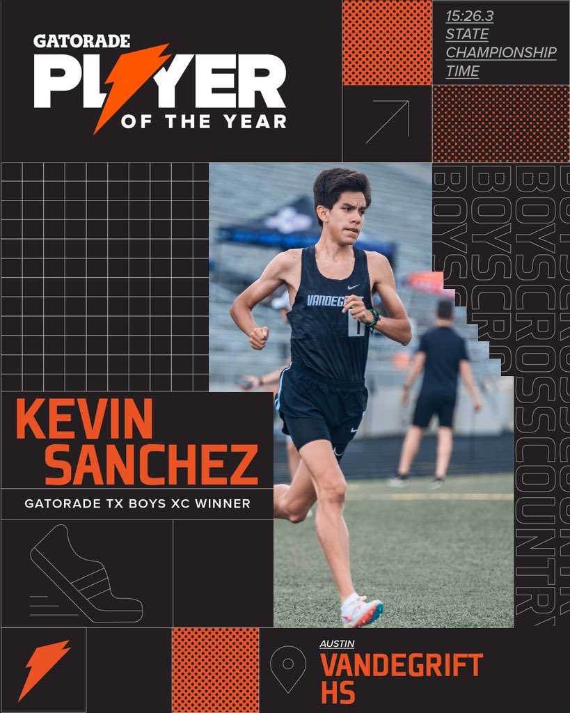 vandytrack's tweet photo. Huge congratulations to Kevin Sánchez!  The 2022-23 Gatorade Texas Cross Country Player Of The Year!  #GatoradePOY https://t.co/olIG4CEOGL