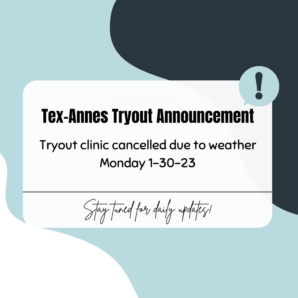 🚨TRYOUTS UPDATE 🚨
Day 1 of our tryouts clinic has been cancelled! We will provide daily updates as AISD continues to monitor the weather.