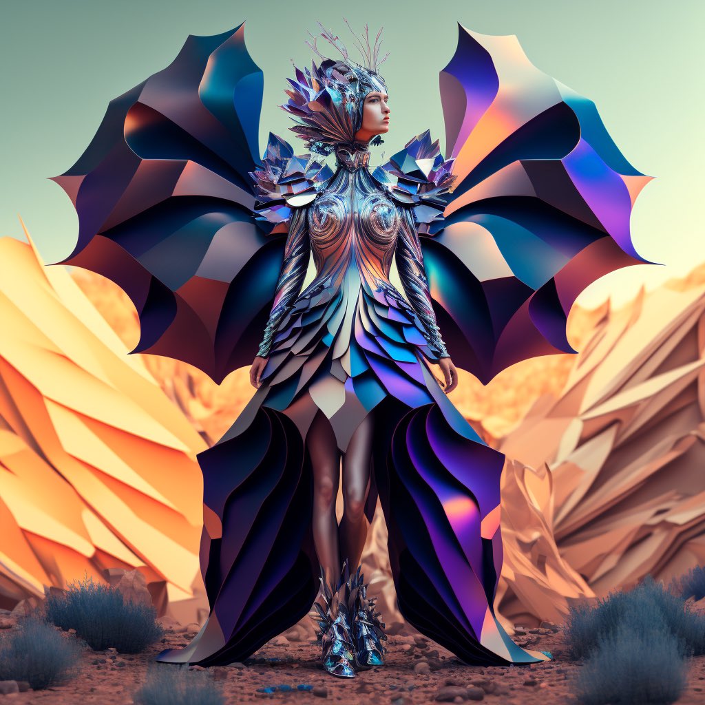 dressxcom's tweet image. #DressxAIcreator finalist #1 

Vote for @AlexandraRaduna 

Like &amp;amp; Retweet this post if you want this AI-generated creation to be produced in 3D &amp;amp; AR wearables, to wear on DRESSX. 


Top 3 winners with the most likes + RT will be selected Friday 12pm EST.