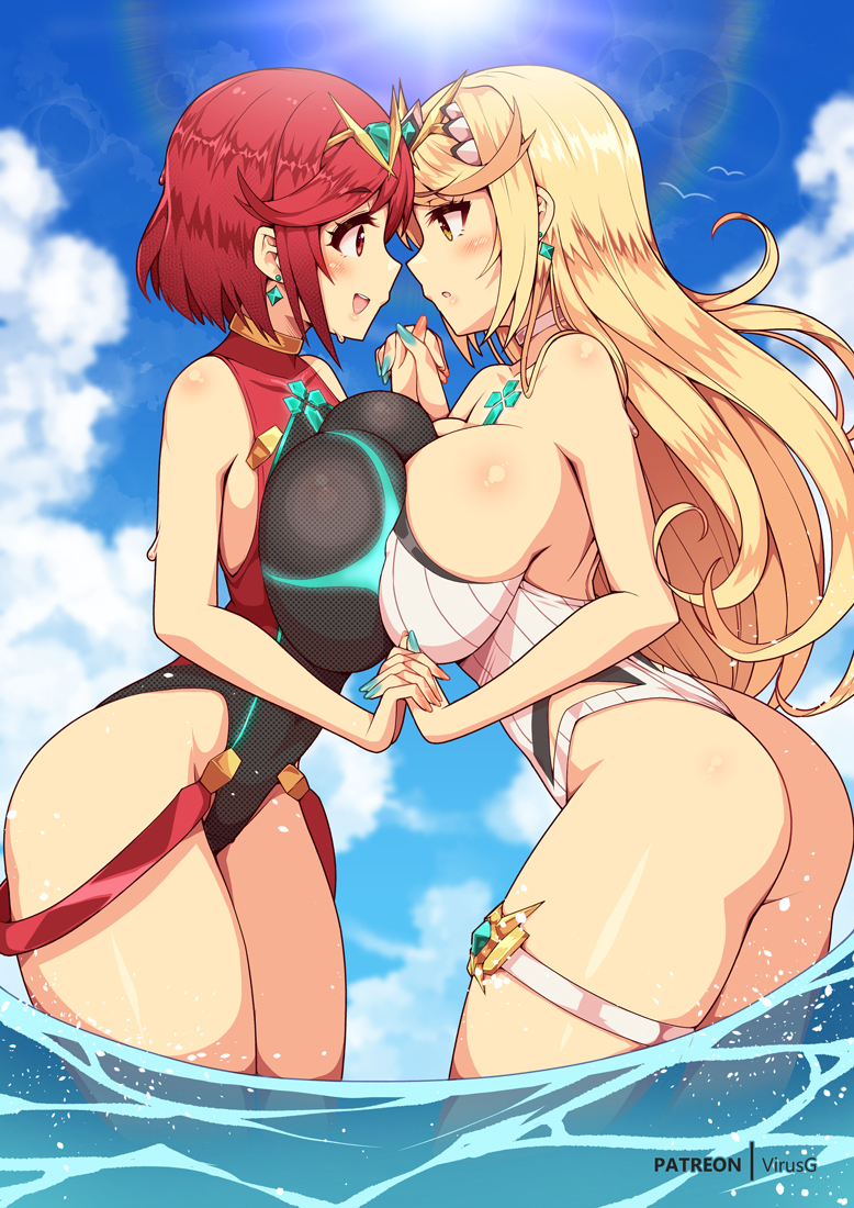 VirusG_Draws's tweet photo. 💠https://t.co/p2s70Bt6c6 || https://t.co/jdT6tdbxjt💠

#Pyra and #Mythra, having fun at the beach...☀️😍🏝️

The ocean can be scary so let's hold hands...!

#Fanart  #ゼノブレイド #Xenoblade #XenobladeChronicles #ホムラ #ヒカリ https://t.co/eCW97P2MQV