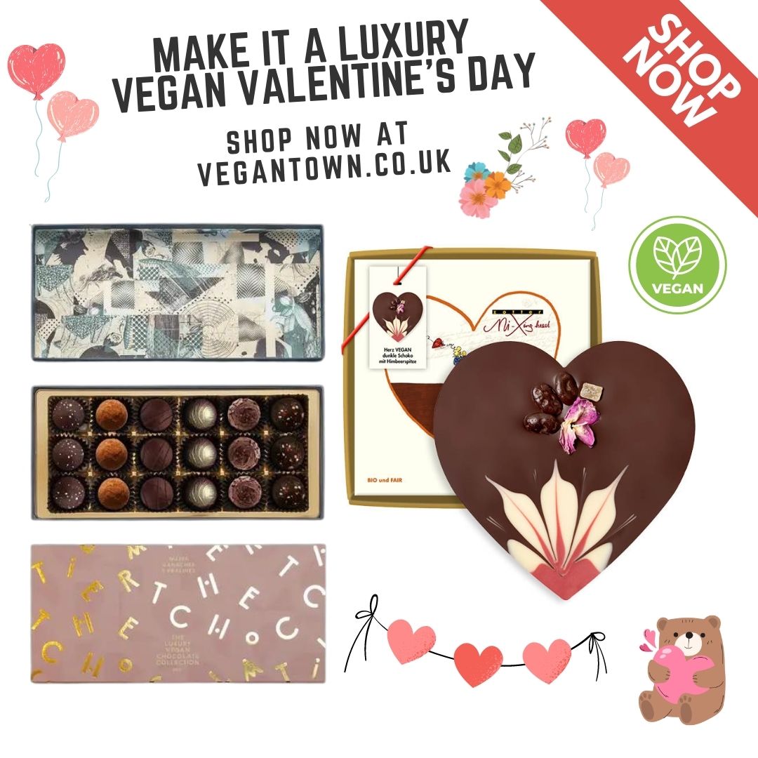 Unique and delicious #vegan chocolate gifts, just perfect for that special someone this Valentine's Day 💝 Head to vegantown.co.uk/collections/va… to order yours while stocks last. ⏰#veganfood