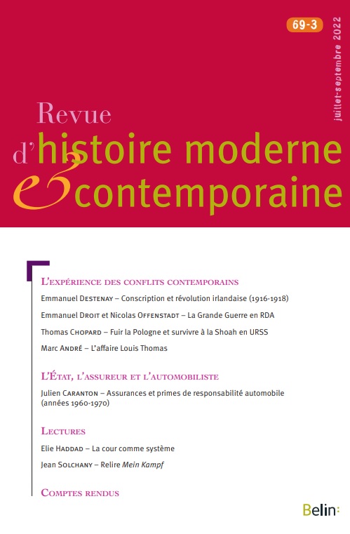 revuehmc's tweet photo. Le numéro 69-3 de la Revue d'histoire moderne &amp; contemporaine est maintenant disponible. Articles à découvrir en ligne (https://t.co/NKg0rYGVMF) ou en imprimé (https://t.co/6XSo8Wrdcv). #rhmc #Belin #Cairn https://t.co/sUa7EfdUJr