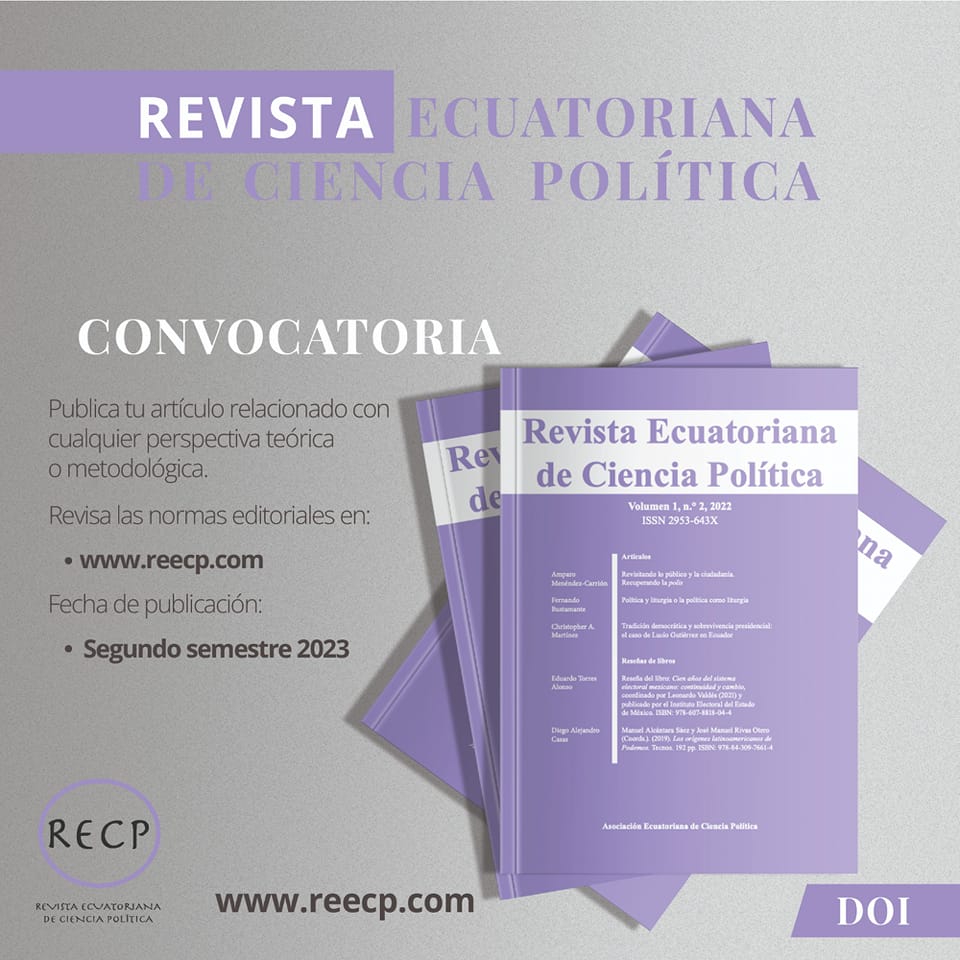 Se encuentra disponible la convocatoria para la recepción de artículos académicos para el No. 3 de la Revista Ecuatoriana de Ciencia Política!!