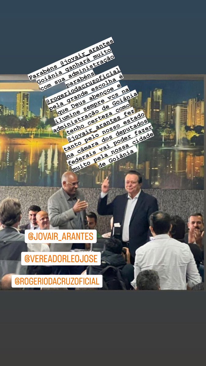 Parabéns <a href="/rogerioodacruz/">Rogério Cruz</a> pela escolha de <a href="/arantes_jovair/">Jovair Arantes</a> pra secretária de governo temos certeza que <a href="/arantes_jovair/">Jovair Arantes</a> fará como fez na câmara dos deputados federais por nosso estado de Goiás que tanto lutou por recursos pra nosso estado e agora quem ganha é Goiânia parabéns…