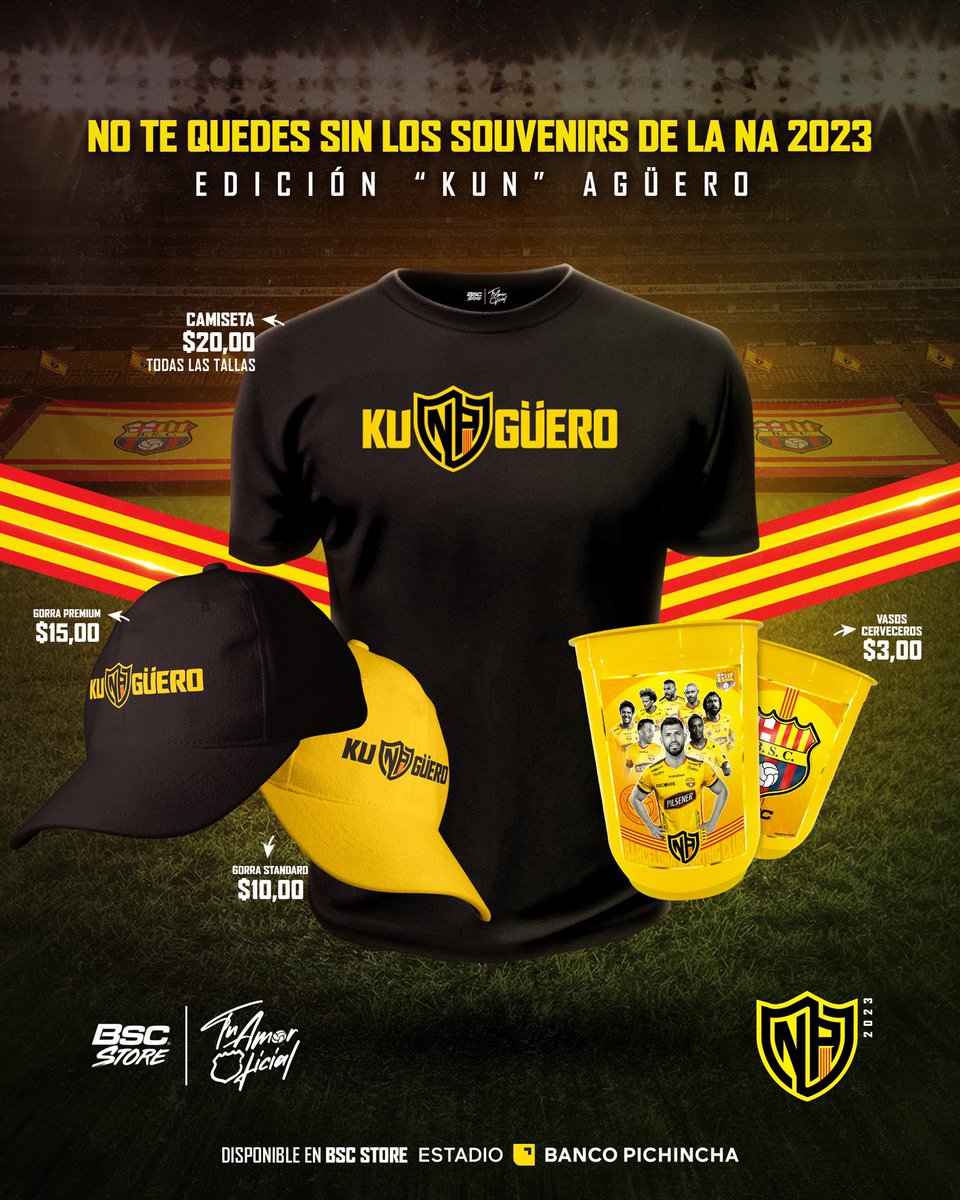 BSCSTOREoficial's tweet photo. ¡𝐋𝐨𝐨𝐤 𝐚 𝐥𝐨 𝐊𝐔𝐍! Compra las colecciones especiales por #NocheAmarilla de Sergio Agüero 🤩🤟🏻

🗓 Atención de lunes a viernes de 09h00 a 17h30.
🏟 Estamos ubicados en el lado oeste del Estadio Banco Pichincha (Sector Palcos 2-3-4).

#BSCStore #BarcelonaSC 🟡⚫️ https://t.co/KP3fsGFSWt