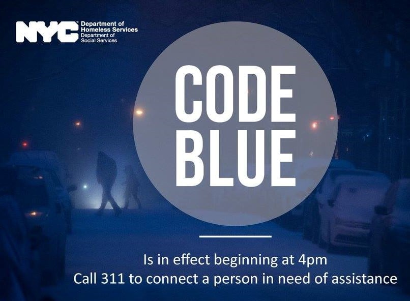 BronxWorks's tweet photo. Temperatures will drop below freezing tonight and a #CodeBlue will be in effect. If you or someone you know needs a place to stay, please contact 311 immediately. The #BronxWorks Homeless Outreach Team will be out across the borough helping our homeless neighbors find shelter. https://t.co/cKyakY4xuO