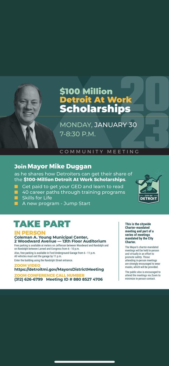🚨Tonight I’ll be sharing how YOU DETROIT can get your share of $100 Million Detroit At Work Scholarships 🤝

Because we understand you need a partner, and you know what, we’re going to work together on this.

Getting more money in your pockets 

Come in person/watch virtually 🙌