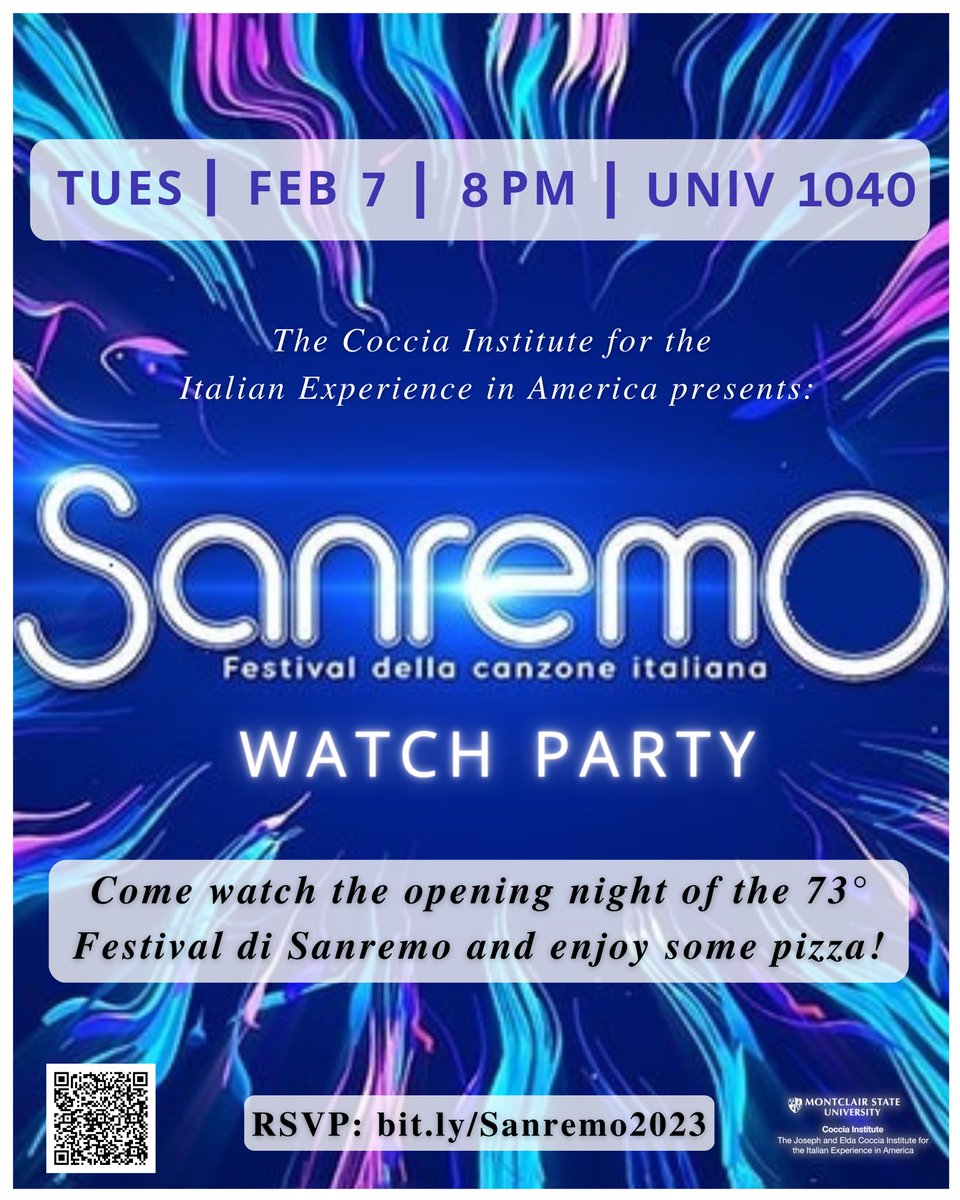 🎶 𝑰𝒕’𝒔 𝒕𝒉𝒆 𝒘𝒆𝒆𝒌 𝒘𝒆’𝒗𝒆 𝒂𝒍𝒍 𝒃𝒆𝒆𝒏 𝒘𝒂𝒊𝒕𝒊𝒏𝒈 𝒇𝒐𝒓… 🥁

Join us in watching the night 1 livestream of the 73° Sanremo Music Festival (with free pizza!)

➡️ This event will take place next Tuesday at 8pm in UNIV 1040. RSVP here: docs.google.com/forms/d/e/1FAI…