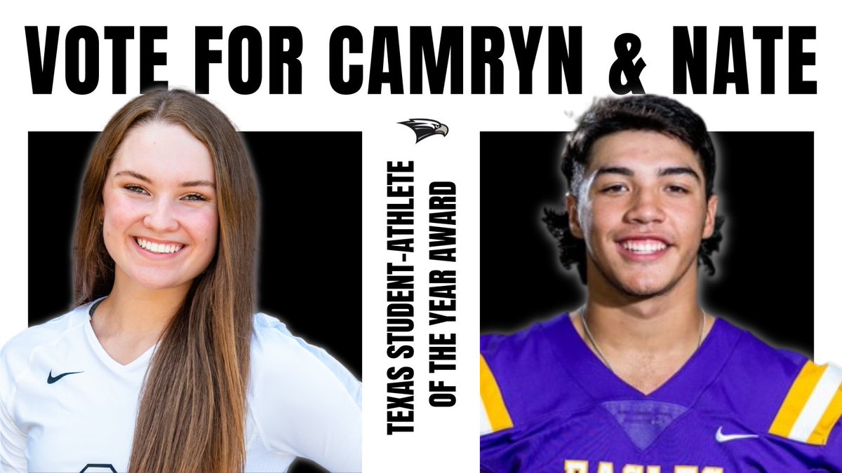 🚨𝗩𝗢𝗧𝗘🚨 for 𝗖𝗔𝗠𝗥𝗬𝗡 𝗗𝗬𝗞𝗘 &amp; 𝗡𝗔𝗧𝗘 𝗝𝗜𝗠𝗜𝗡𝗘𝗭

Texas Female &amp; Male Student-Athlete of the Year! 

🔗surveyhero.com/c/6Avoting