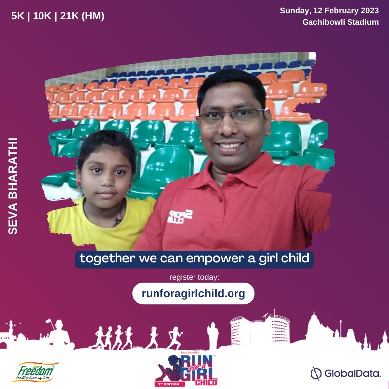 I am running Hyderabad’s flagship run with a mission to educate and empower a #GirlChild on 12 February 2023 at Gachibowli Stadium 
Join me @ runforagirlchild.org

#RunForAGirlChild @sevabharathitg @FreedomHealthyOil #FreedomHealth #GirlPower #HyderabadRun @DrTamilisaiGuv