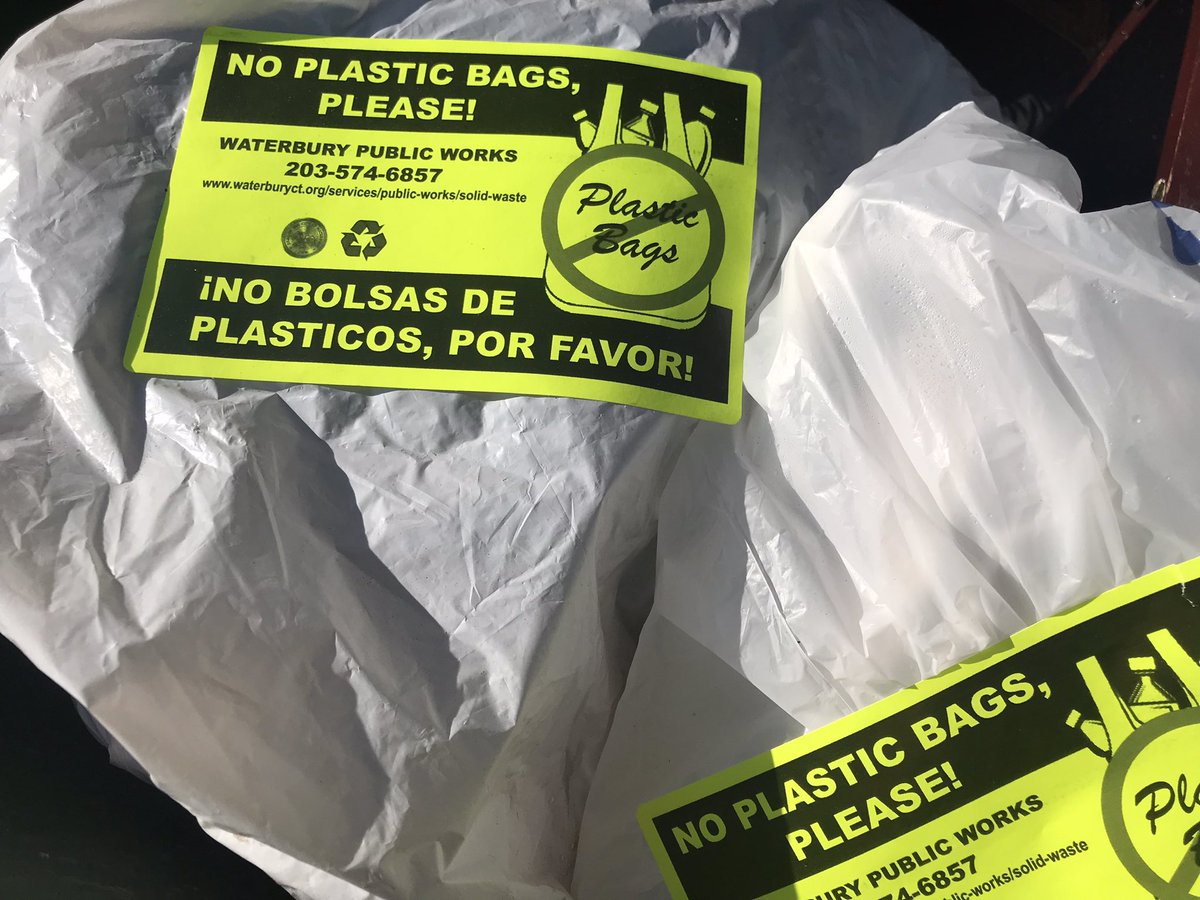 BAGS ARE BAD, BABY!  Please do not bag your recyclables or put plastic bags and wrap in your recycling cart.  They jam recycling machines and prevent recycling.  THANK YOU! #waterbury #waterburyct #ctwastecrisis