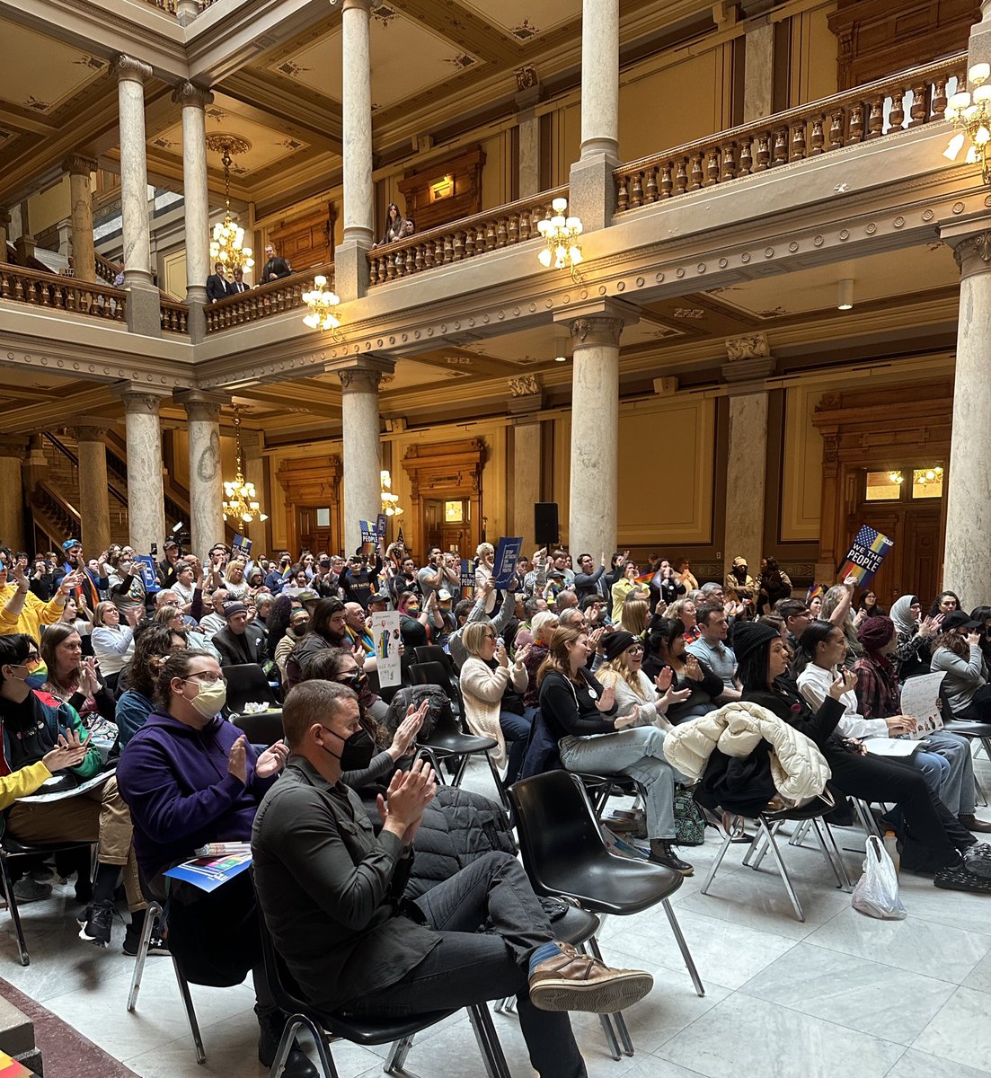 Hoosiers are packing the Statehouse to make it loud and clear to our lawmakers: LGBTQ Hoosiers belong here — and we won’t stand for the #IndianaSlateOfHate 🗣️