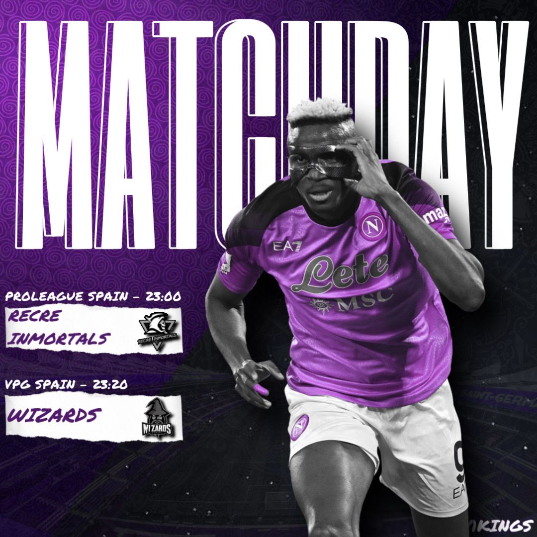 ⚽ MATCHDAY
🏆 <a href="/Proleague_Spain/">ProLeague Spain</a>
🆚 @recreinmortals
⏰ 23:00
---
🏆 <a href="/VPG_Spain/">Virtual Pro Gaming España</a>
🆚 #Wizards
⏰ 23:20
---
#GöV1kings