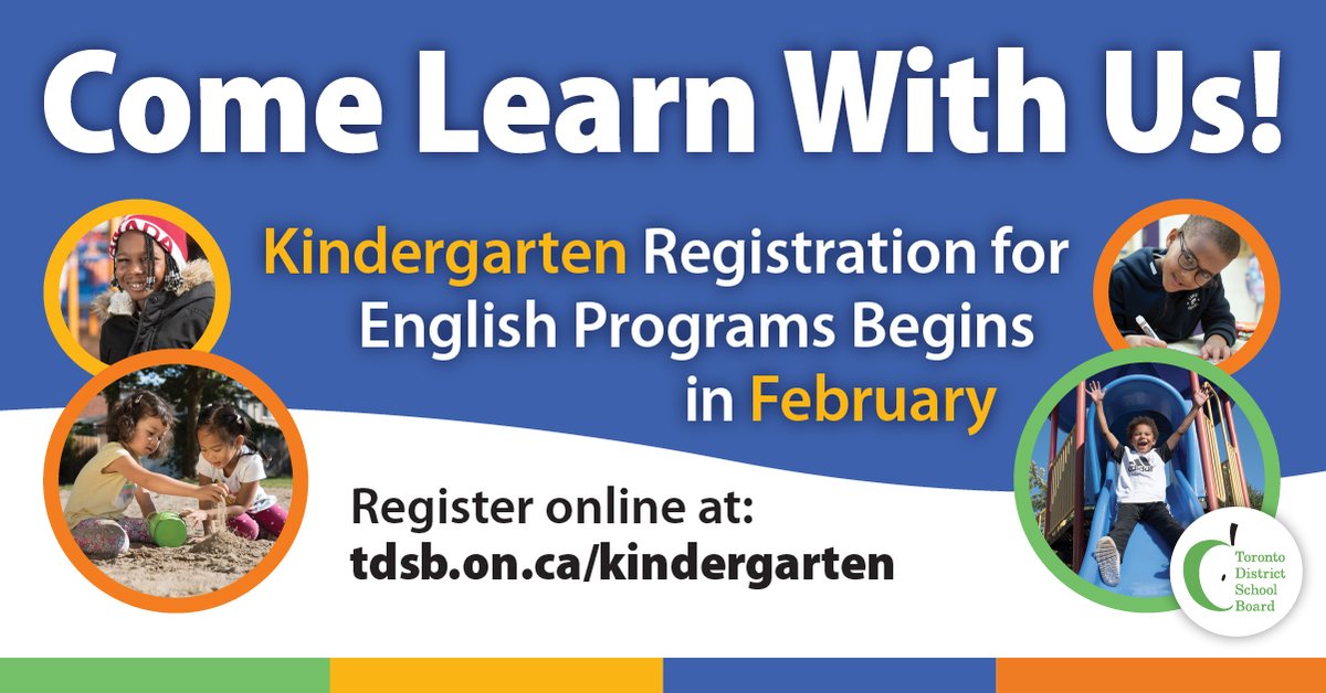 Kindergarten registration for English programs begins in February! Follow along tomorrow to see a day in the life of Kindergarten. Learn more: tdsb.on.ca/kindergarten