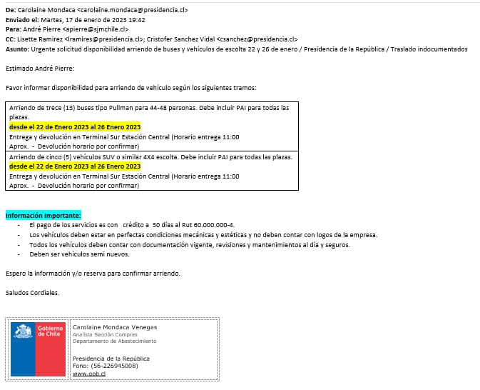 URGENTEE !!!

ESCANDALO !!!!!
LA PRESIDENCIA DE LA REPUBLICA CONTRATANDO EN FORMA URGENTE BUSES PARA TRANSPORTE DE ILEGALES !!!!

¿ QUE SIGNIFICA ESTE DOCUMENTO?
@GobiernodeChile 
@Contraloriacl 
@FiscaliadeChile

#GobiernoCriminalCorruptoyMentiroso