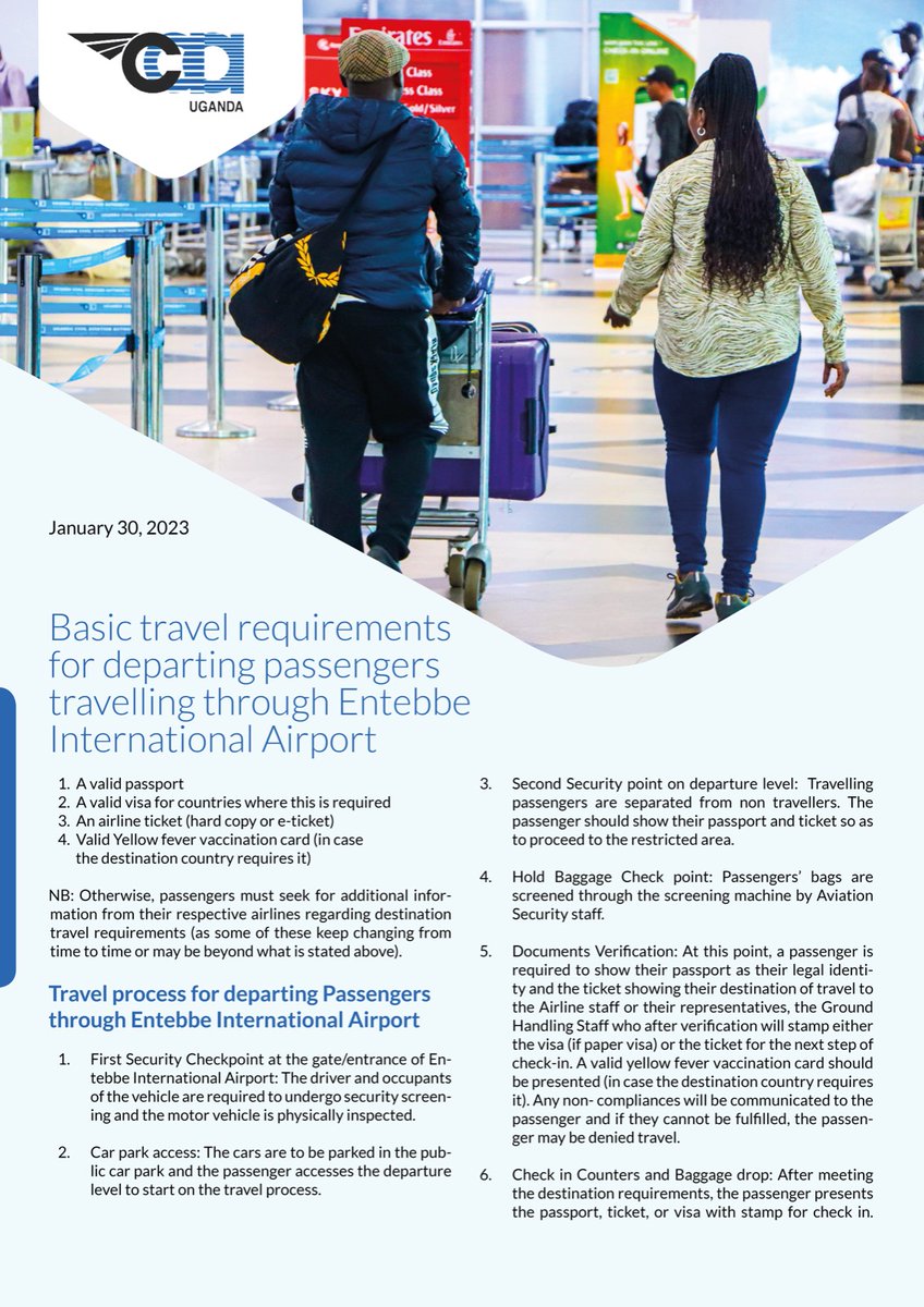 UgandaCAA's tweet photo. Please note the basic departure requirements through Entebbe International Airport. https://t.co/TyWQGnmJlT