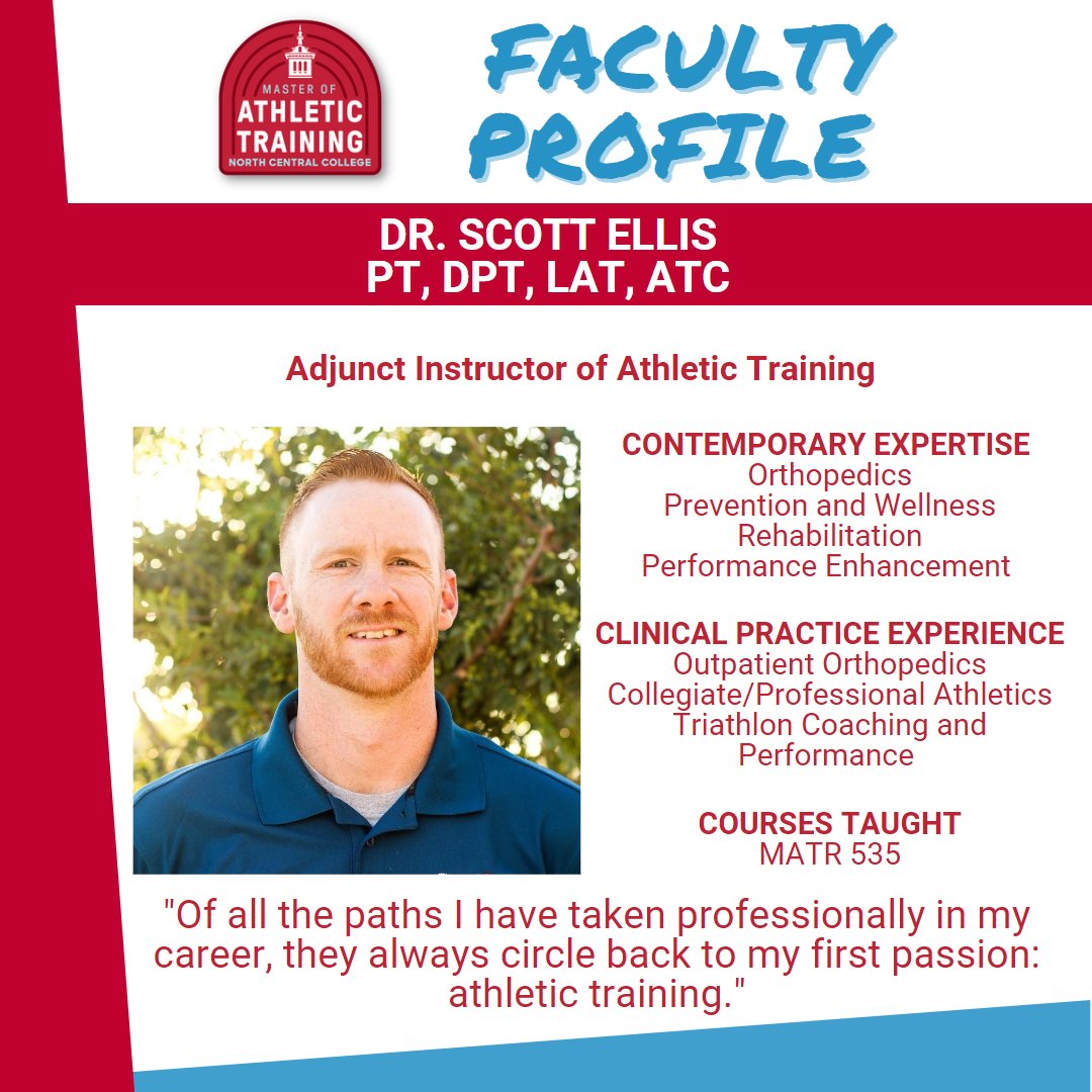 NC_ATP's tweet photo. Faculty Profile 👨🏫
Dr. Scott Ellis is our newest faculty member and brings his expertise as an AT/PT to a Therapeutic Interventions course. He is also a triathlon and endurance sport coach.
#athletictraining #WeAreNC #athletictrainingeducation #inspiredinstruction https://t.co/0r89wyMxcB