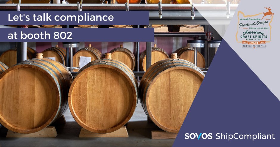 shipcompliant's tweet photo. Like many of our favorite drinks, @CraftSpiritsUS gets better with age. Stop by booth 802 to discover how we help distilleries of all sizes get a handle on their #ThreeTierDistribution management and #DtCShipping compliance https://t.co/V7NXjPGaHP