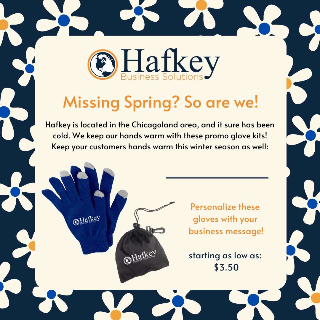 HafkeyBS's tweet photo. Who else misses the spring weather?

With this cold weather, custom promo gloves are a great way to get a message out to your clients. Call us or visit our site site for more information or more promo ideas!

#chicago #graphicdesign #promotionalitems #promoitems #promoideas https://t.co/i8A7nsq7Kk