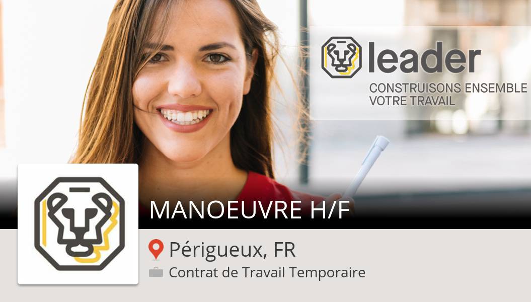 SD701042's tweet photo. Découvrez ce #job : MANOEUVRE H/F chez #LeaderIntérim (#PérigueuxFR) https://t.co/FPXrK6WA0N #LeaderRecrute #GroupeLeader #Emploi #Recrutement #OnRecrute #Travail https://t.co/GV4GzgkSHV