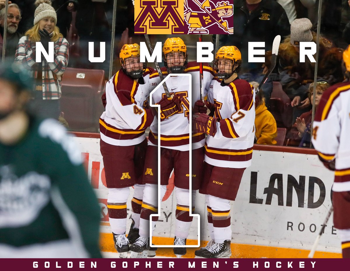 GopherHockey's tweet photo. We back 😏

Your #Gophers now rank No. 1⃣ in the PairWise and both national polls heading into the bye week!

#PrideOnIce https://t.co/StYX5XMykv
