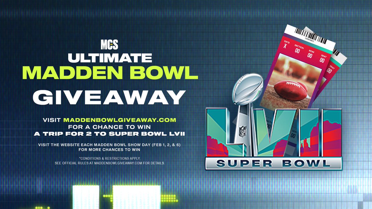 EAMaddenNFL's tweet image. Win a trip to #SBLVII , seriously 🤩

Official Rules ⤵️ #MaddenBowl 
MaddenBowlGiveaway.com