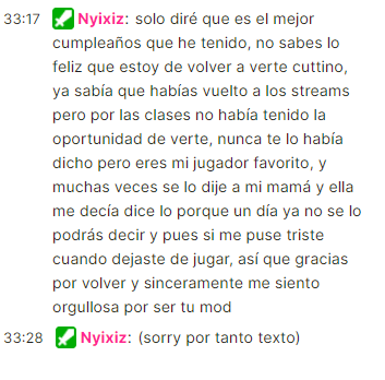 cuttino_yes's tweet image. Creo que este es el mensaje más bonito que me han escrito por stream con diferencia. Muchas gracias, de verdad. Me ha tocado muchísimo el mensaje @Nyixiz . Gracias a todos los que os pasáis por el Stream aunque lleve meses sin streamear y haya bajado la frecuencia 🥲🥲🥲