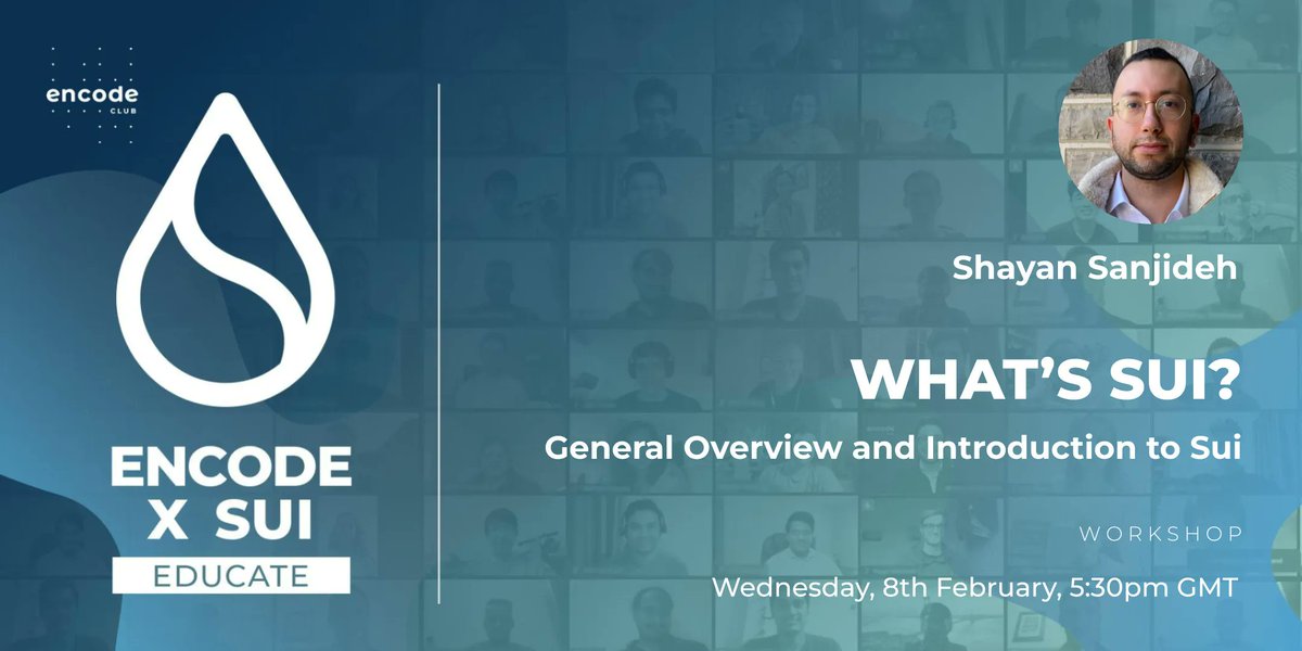 encodeclub's tweet photo. Begin your @encodeclub x @SuiNetwork journey with a fantastic overview and introduction to Sui.💧 

This interactive workshop will be hosted by @0xShayan, a Sui Move smart contract developer.

https://t.co/e8elMMgRMM https://t.co/1LtSkWDqkm