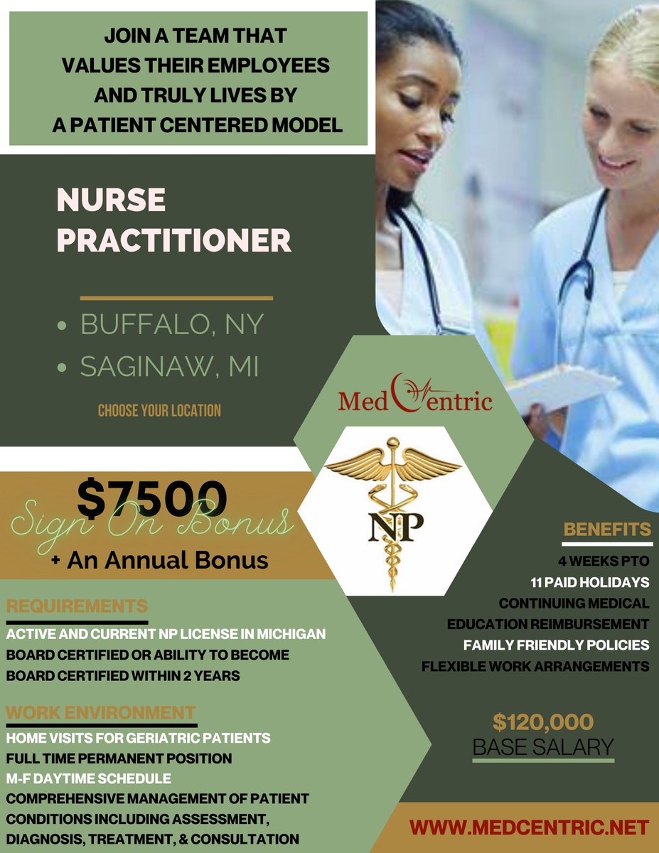#hiring #hiring2023 #nursepractitioners #buffalony #saginawmichigan #healthcarejobs #medcentric #medcentricsearchfirm #applytoday #valuebasedcare #greatbenefits