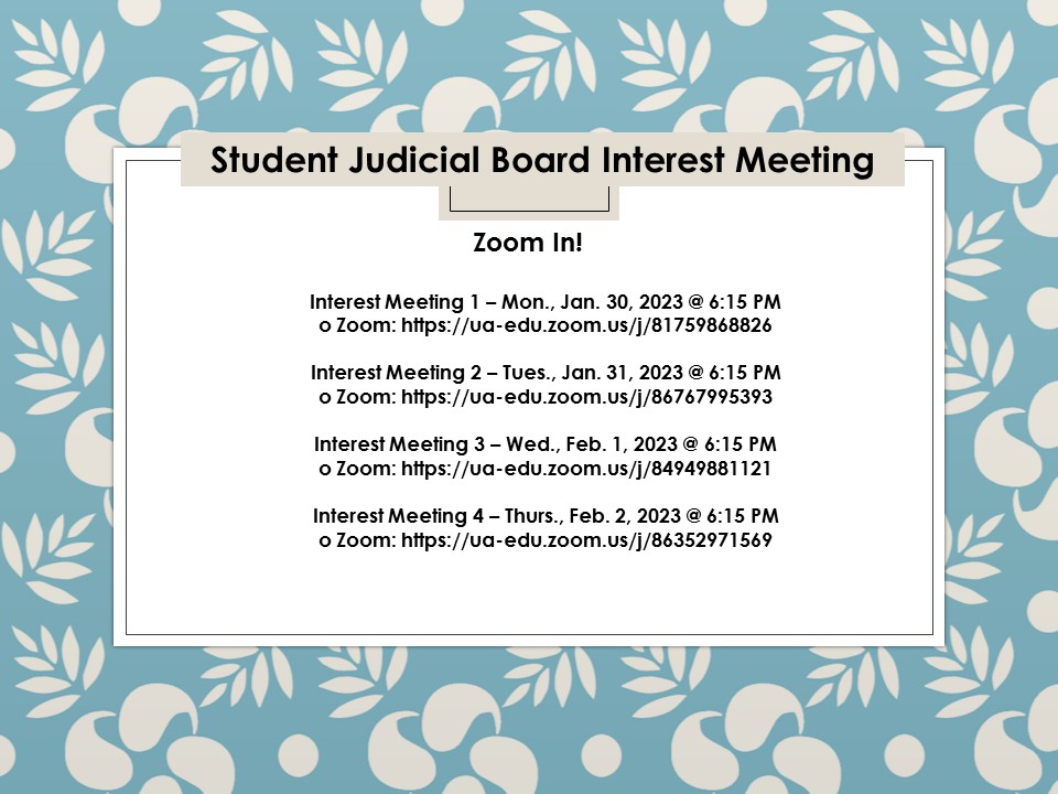 Need more information!! Join us via Zoom next week. @uajudicialboard <a href="/uasga/">Alabama SGA</a>