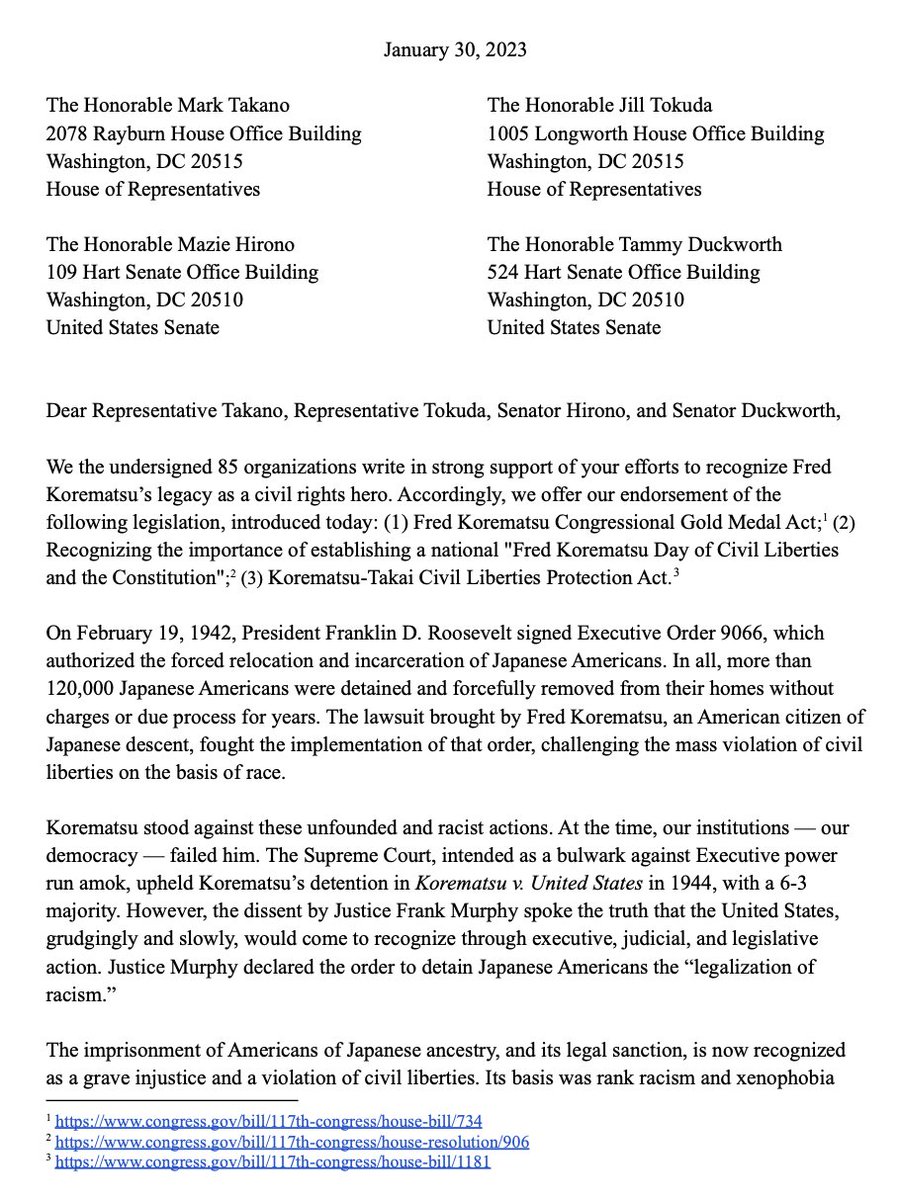 demandprogress's tweet photo. Today we joined @korematsu and 80+ orgs to endorse @RepMarkTakano @RepJillTokuda @maziehirono &amp; @SenDuckworth’s legislation honoring Fred Korematsu for his activism against US incarceration of Japanese Americans.

Congress must recognize Korematsu’s legacy as a civil rights hero! https://t.co/i9uwIZJTiH