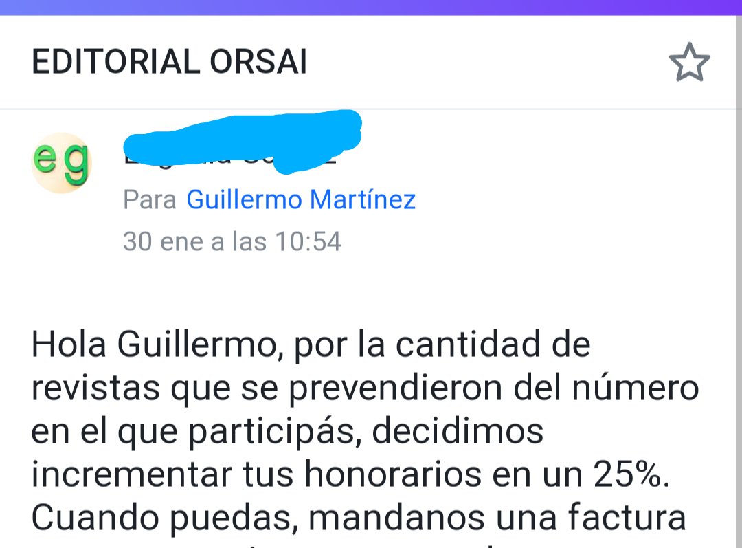leoysubrayo's tweet photo. Nunca me había pasado algo así... Me pidieron un cuento para la revista Orsai y no solo me pagaron el mismo día que envié la factura sino que, como prevendieron muchos más ejemplares de lo que esperaban,  me pagarán 25% más. Gracias! https://t.co/ZznudpgnAh