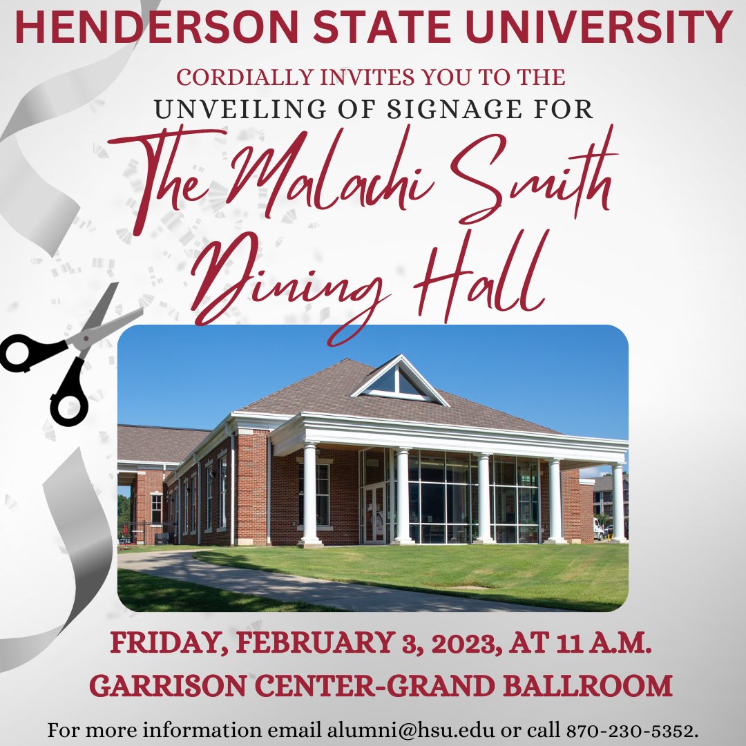 HSUAlumni's tweet photo. UPDATE: Join us this Friday at 11 AM in the Garrison's Grand Ballroom for the unveiling of signage for the Malachi Smith Dining Hall. There will be a brief program in the Grand Ballroom followed by lunch in the Malachi Smith Dining Hall. https://t.co/cssdGOryLY