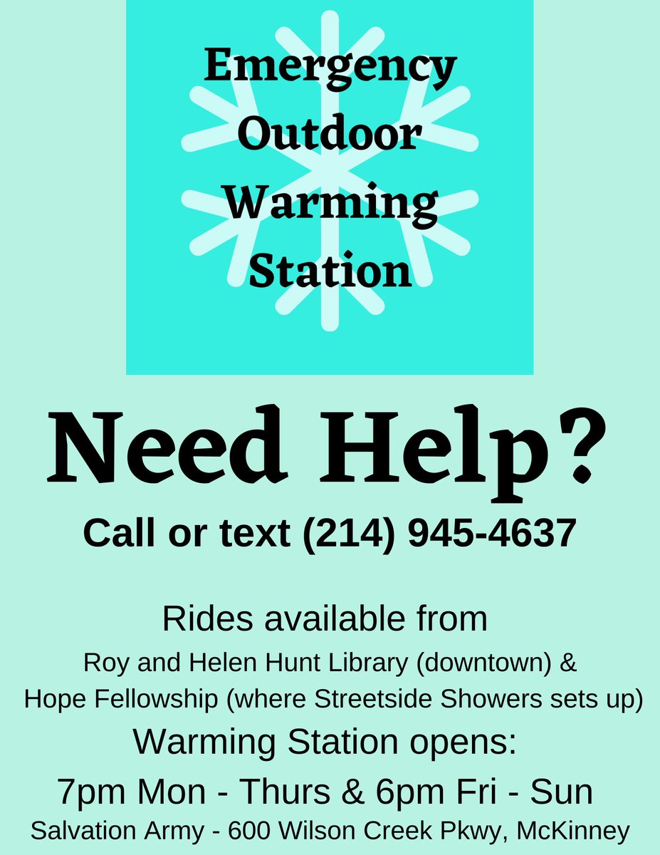 This cold will be dangerous for our unhoused neighbors. You can volunteer to help here: m.signupgenius.com/#!/showSignUp/… If the library closes, the shelter will open and they will need more help. You can also provide meals. Call or text Velvet at (214)726-6484
